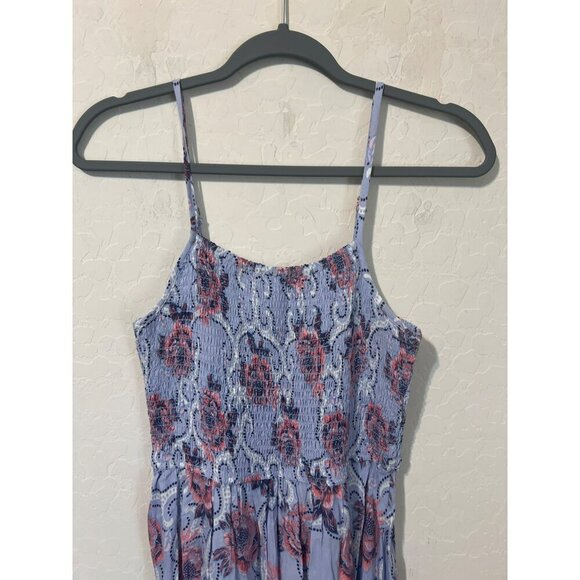 Japaa Sundress Sz M Blue Pink Watercolor Print Spaghetti Straps Midi Length - Picture 2 of 6